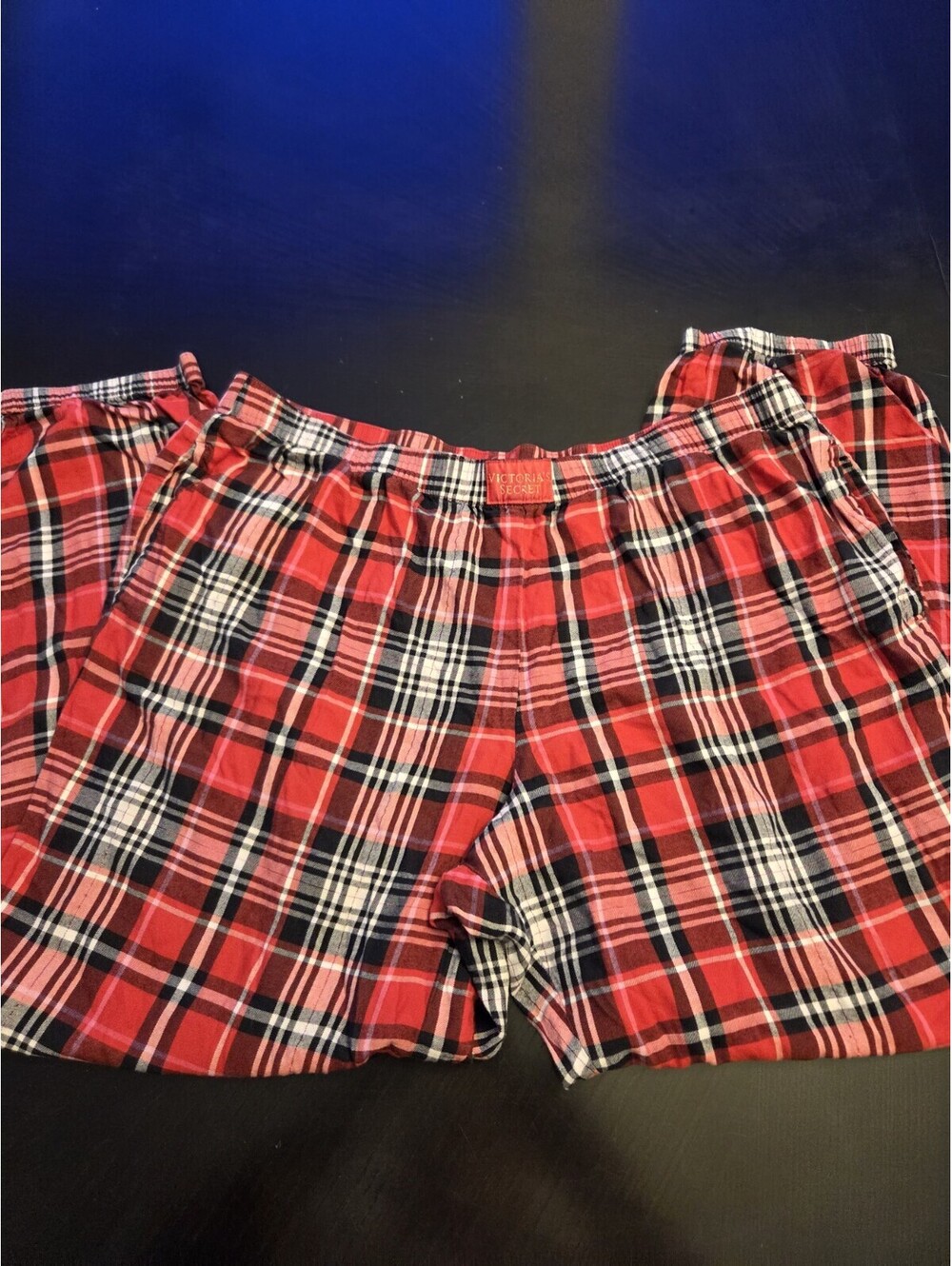 Victorias Secret Pajama Lounge Pants Womens Size L Red Pink Bling Plaid Pocket